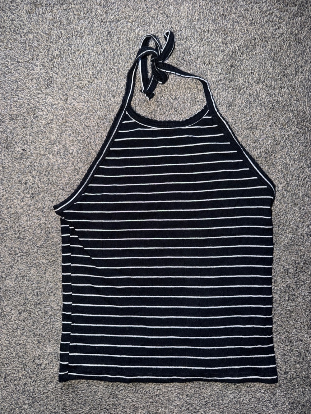 American Eagle Striped Black Halter Tank Top - Women